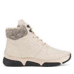Botki Rieker. Brązowe botki Rieker, bez wzorów, bez obcasa, na płaskiej podeszwie, bez zapięcia. Za 359.99 zł.