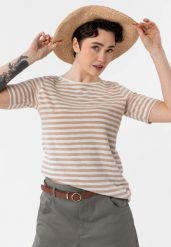 T-shirt w paski, bawełna organiczna, TM-DAVI. Brązowe t-shirty Volcano, s, bez wzorów, z bawełny, bez kołnierzyka, bez ramiączek. Za 64.99 zł.