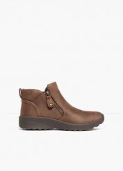 Botki marki Skechers z zamkiem błyskawicznym. Brązowe botki bonprix, bez wzorów, bez obcasa, bez zapięcia. Za 249.99 zł.
