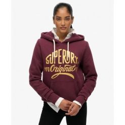 Bluza damska z kapturem Superdry Mfg Original Metallic. Fioletowe bluzy Superdry, l, bez wzorów, z kapturem. Za 342.35 zł.
