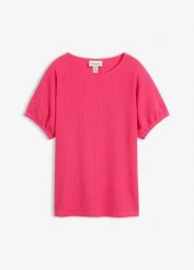 T-shirt ze strukturowanego materiału. Białe t-shirty bonprix, bez wzorów, bez kołnierzyka, bez ramiączek. Za 37.99 zł.