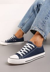 Granatowe Trampki Jazlyn. Niebieskie trampki Born2be, z aplikacjami, z kauczuku, przed kostkę, bez zapięcia. Za 54.99 zł.