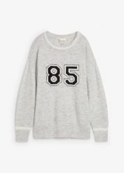 Sweter oversize z obniżoną linią ramion. Szare swetry bonprix, bez wzorów, bez ramiączek. Za 94.99 zł.