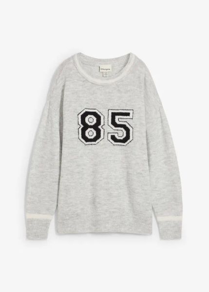 Sweter oversize z obniżoną linią ramion. Szare swetry bonprix, bez wzorów, bez ramiączek. Za 94.99 zł.