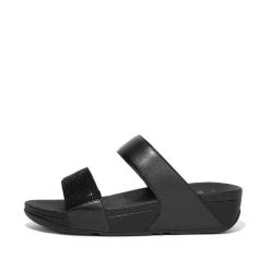Kobiece klapki na koturnie FitFlop Lulu Hotfix. Czarne klapki FIT FLOP, bez wzorów, z materiału, bez obcasa, na koturnie. Za 382.80 zł.