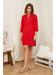 Rodier Lin Lniana sukienka w kolorze czerwonym rozmiar: L/XL. Czerwone sukienki Rodier Lin, na co dzień, l, bez wzorów, ze lnu, bez kołnierzyka, bez ramiączek, mini, proste. Za 150.37 zł.
