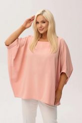 Kimonowa bluzka Gaba w łososiowym kolorze PLUS SIZE XXL OVERSIZE WIOSNA. Czerwone bluzki Moda Size Plus Iwanek, plus size, bez wzorów, z elastanu, eleganckie, bez kołnierzyka, plus size, bez ramiączek. Za 169.90 zł.