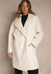 Biały Płaszcz Teddy o Dwurzędowym Kroju Oversize Azzena. Białe płaszcze Renee, l, bez wzorów, z jeansu, bez kaptura. Za 339.99 zł.