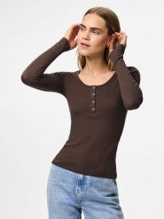 Pieces Koszulka w kolorze brązowym rozmiar: XS. Brązowe bluzki Pieces, xs, bez wzorów, z bawełny, bez kołnierzyka, bez ramiączek. Za 72.95 zł.