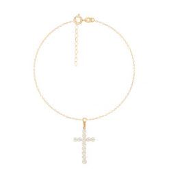 Bransoletka ze złota próby 375 z zawieszką w kształcie krzyża o wielkości 2 cm na łańcuszku Forza. Żółte bransoletki Lilou, z cyrkonią, złote. Za 596.00 zł.