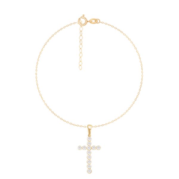 Bransoletka ze złota próby 375 z zawieszką w kształcie krzyża o wielkości 2 cm na łańcuszku Forza. Żółte bransoletki Lilou, z cyrkonią, złote. Za 596.00 zł.