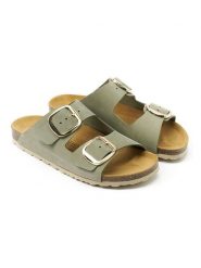 Mandel Skórzane klapki "Alberto" w kolorze khaki rozmiar: 38. Brązowe klapki Mandel, bez wzorów, z nubiku, z otwartym noskiem, bez obcasa. Za 152.99 zł.