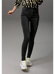 Aniston Dżinsy - Skinny fit - w kolorze czarnym rozmiar: 36. Czarne jeansy Aniston, bez wzorów, z podwyższonym stanem. Za 105.38 zł.
