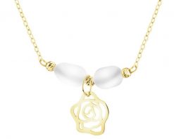 Złoty naszyjnik z perłami - kwiat. Żółte naszyjniki Apart, złote. Za 1,399.00 zł.