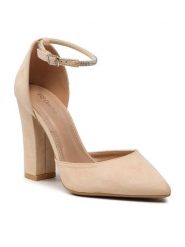 DeeZee Półbuty KL-091201-01 Beżowy. Brązowe czółenka DeeZee, bez wzorów, z materiału, bez obcasa, na obcasie, bez zapięcia. Za 119.99 zł.