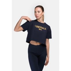 Damska koszulka o kroju oversize Lonsdale Moira. Brązowe bluzki Lonsdale, bez wzorów, sportowe, bez kołnierzyka, bez ramiączek. Za 105.30 zł.