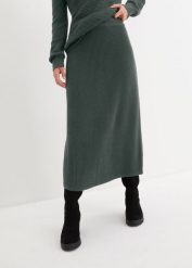 Spódnica dzianinowa, lekko poszerzana. Zielone spódnice bonprix, bez wzorów, z bawełny. Za 109.99 zł.