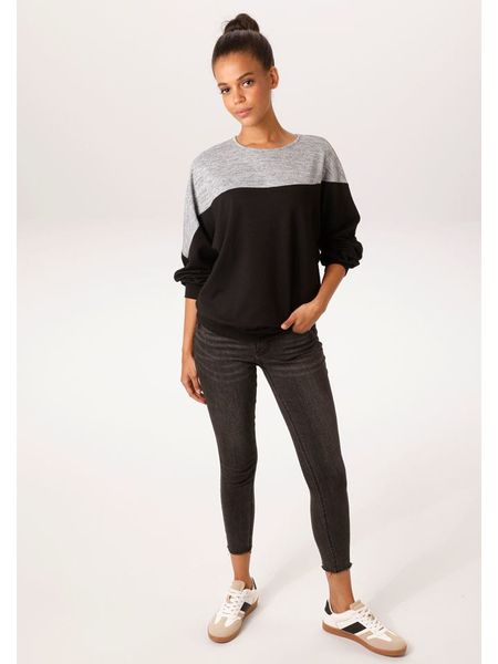 Aniston Bluza w kolorze czarno-szarym rozmiar: 36. Czarne bluzy Aniston, bez wzorów, bez kaptura. Za 87.81 zł.