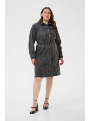 KAFFE curve Sukienka dżinsowa "Cally" w kolorze antracytowym rozmiar: 50. Czarne sukienki KAFFE curve, na co dzień, bez wzorów, z tkaniny, bez kołnierzyka, bez ramiączek, midi, proste. Za 217.99 zł.