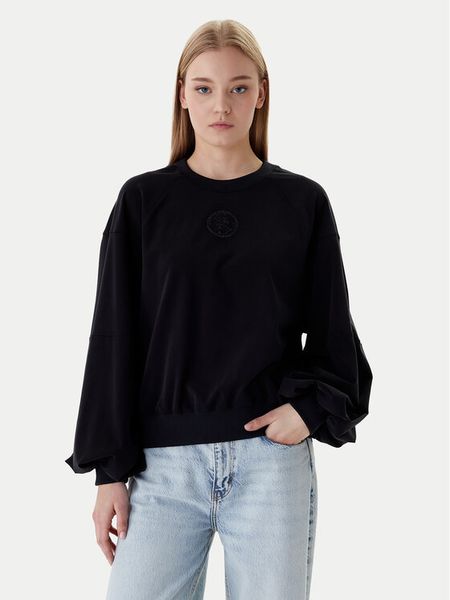 Guess Bluza W6RQ13 KD332 Czarny Regular Fit. Czarne bluzy Guess, l, z aplikacjami, z wiskozy, bez kaptura. Za 230.99 zł.