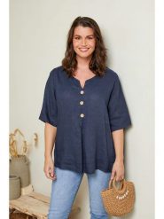Curvy Lady Lniana bluzka w kolorze granatowym rozmiar: 40/42. Niebieskie bluzki Curvy Lady, bez wzorów, ze lnu, klasyczne, bez kołnierzyka, bez ramiączek. Za 154.79 zł.