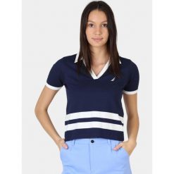 Koszulka Polo Damska Nautica Sedum. Niebieskie koszulki polo Nautica, bez wzorów, z materiału, bez kołnierzyka, bez ramiączek. Za 299.00 zł.