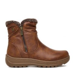 Botki Go Soft. Brązowe botki GO SOFT, bez wzorów, bez obcasa, na płaskiej podeszwie, bez zapięcia. Za 179.99 zł.