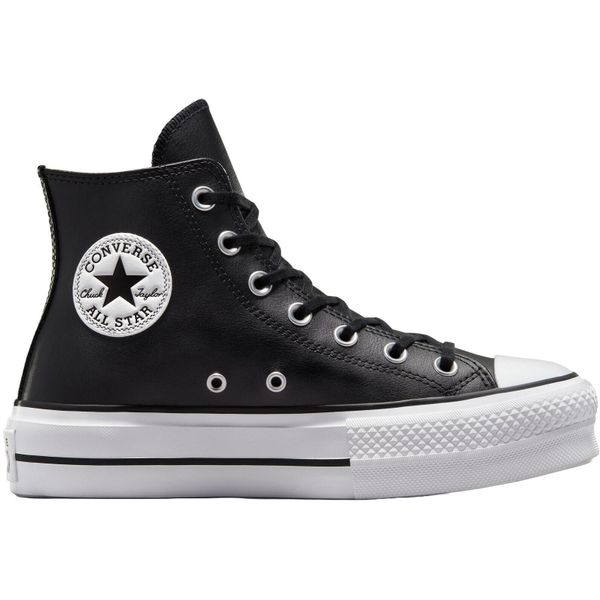 Buty na platformie Converse Chuck Taylor All Star Lift Leather High Top. Czarne obuwie sportowe Converse, ze skóry, bez zapięcia. Za 400.50 zł.
