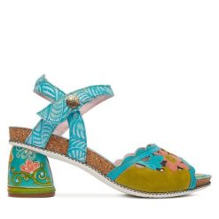 Sandały Laura Vita. Niebieskie sandały Laura Vita, bez wzorów, bez obcasa, na słupku, bez zapięcia. Za 429.99 zł.