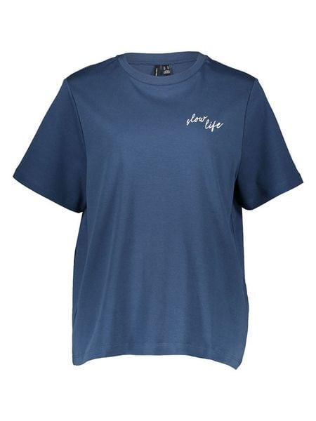 Vero Moda Koszulka w kolorze granatowym rozmiar: S. Niebieskie bluzki Vero Moda, s, bez wzorów, z bawełny, bez kołnierzyka, bez ramiączek. Za 40.95 zł.