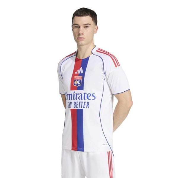 Oficjalna koszulka piłkarska ADIDAS Olympique Lyonnais 25/26 domowa. Bluzki Adidas, l, bez wzorów, sportowe, bez kołnierzyka, bez ramiączek. Za 459.99 zł.