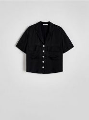 Koszula z wiskozy - czarny. Czarne koszule Reserved, l, bez wzorów, z wiskozy, bez kołnierzyka, bez ramiączek. W wyprzedaży za 49.99 zł.