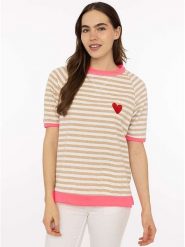 Zwillingsherz Koszulka "Stripes & Heart" w kolorze beżowym rozmiar: onesize. Brązowe bluzki Zwillingsherz, bez wzorów, bez kołnierzyka, bez ramiączek. Za 224.52 zł.