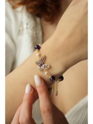 Pierres delicates Pozłacana bransoletka z ametystami i cyrkoniami rozmiar: onesize. Różowe bransoletki Pierres delicates, z ametystem, pozłacane. Za 72.45 zł.