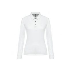 Damska koszulka polo z długim rękawem Kariban. Białe bluzki KARIBAN, bez wzorów, z bawełny, eleganckie, bez kołnierzyka, bez ramiączek. Za 134.00 zł.