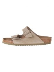 Birkenstock Skórzane klapki "Arizona" w kolorze khaki rozmiar: 41. Brązowe klapki Birkenstock, bez wzorów, ze skóry, z otwartym noskiem, bez obcasa. Za 359.95 zł.
