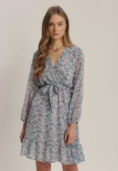 Miętowa Sukienka Nethisa. Zielone sukienki Renee, na co dzień, l, bez wzorów, z materiału, bez kołnierzyka, bez ramiączek, mini, kopertowe. Za 84.99 zł.