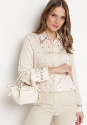 Jasnobeżowa Koszula z Ozdobnym Kołnierzykiem z Ćwiekami i Cyrkoniami Aiatla. Brązowe koszule Born2be, m, bez wzorów, eleganckie, bez kołnierzyka, bez ramiączek. W wyprzedaży za 76.49 zł.