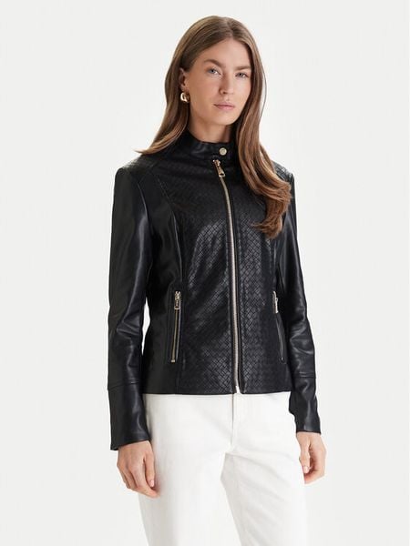 Guess Kurtka z imitacji skóry W6RL52 WL850 Czarny Regular Fit. Czarne kurtki Guess, l, z aplikacjami, ze skóry, bez kaptura. Za 499.99 zł.