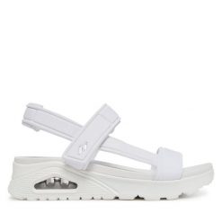 Sandały Skechers. Białe sandały Skechers, bez wzorów, bez obcasa, na koturnie, bez zapięcia. Za 229.99 zł.