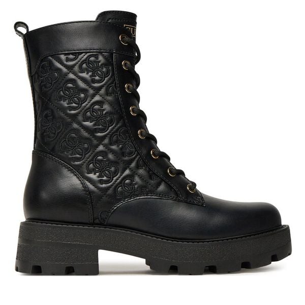 Trzewiki Guess. Czarne botki Guess, z aplikacjami, bez obcasa, na płaskiej podeszwie, bez zapięcia. Za 489.99 zł.