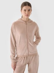 4F Bluza dresowa z weluru rozpinana z kapturem damska - beżowa XS. Brązowe bluzy sportowe 4f, xs, bez wzorów, z dresówki, z kapturem. W wyprzedaży za 79.99 zł.