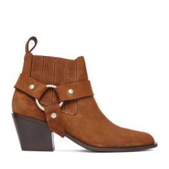 Botki Badura. Brązowe botki Badura, bez wzorów, bez obcasa, na słupku, bez zapięcia. Za 429.99 zł.