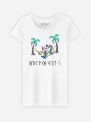 WOOOP T-shirt "Nervt Mich Nicht" w kolorze białym rozmiar: S. Białe t-shirty Wooop, s, bez wzorów, z bawełny, bez kołnierzyka, bez ramiączek. Za 52.67 zł.