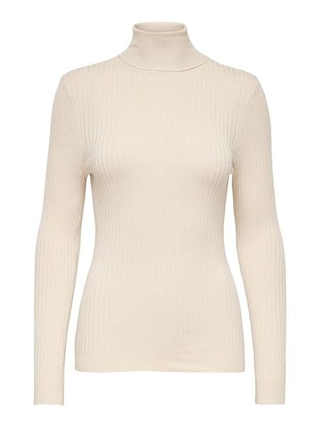 ONLY Koszulka "Karol" w kolorze kremowym rozmiar: XS. Brązowe bluzki Only, xs, bez wzorów, prążkowane, bez kołnierzyka, bez ramiączek. Za 109.95 zł.