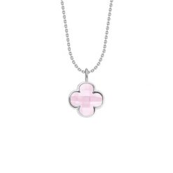 Naszyjnik z koniczyną z mlecznoróżowym kryształem na posrebrzanym łańcuszku. Białe naszyjniki Lilou, posrebrzane. Za 178.00 zł.