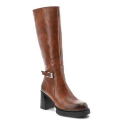 Brązowe Kozaki Armodo Stylowe Skórzane Buty Damskie. Brązowe kozaki Armodo, z jeansu, przed kolano, bez obcasa, na obcasie, bez zapięcia. Za 450.99 zł.