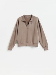 Bluza z dodatkiem modalu - brązowy. Brązowe bluzy Reserved, l, bez wzorów, z dzianiny, bez kaptura. Za 109.99 zł.