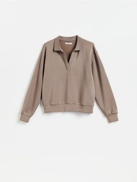 Bluza z dodatkiem modalu - brązowy. Brązowe bluzy sportowe Reserved, l, bez wzorów, z dzianiny, bez kaptura. Za 109.99 zł.