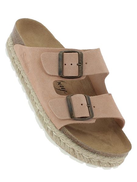 Sunbay Skórzane klapki "Orange" w kolorze jasnoróżowym rozmiar: 38. Różowe klapki Sunbay, bez wzorów, z otwartym noskiem, bez obcasa, na platformie. Za 118.56 zł.